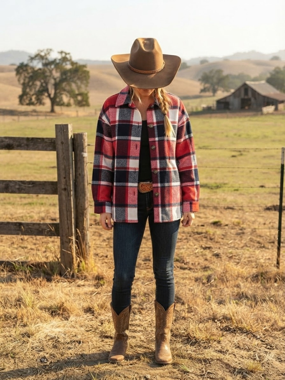 Button-Up Western Cowgirl Shacket Jacket Sz L (one size)